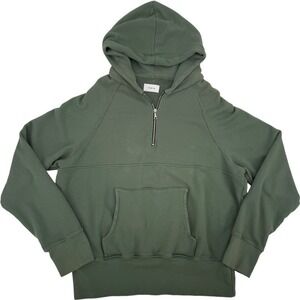 PREMIUM Size XL Quarter Zip Hoodie Distressed Green Heavyweight Cotton Boxy Fit
